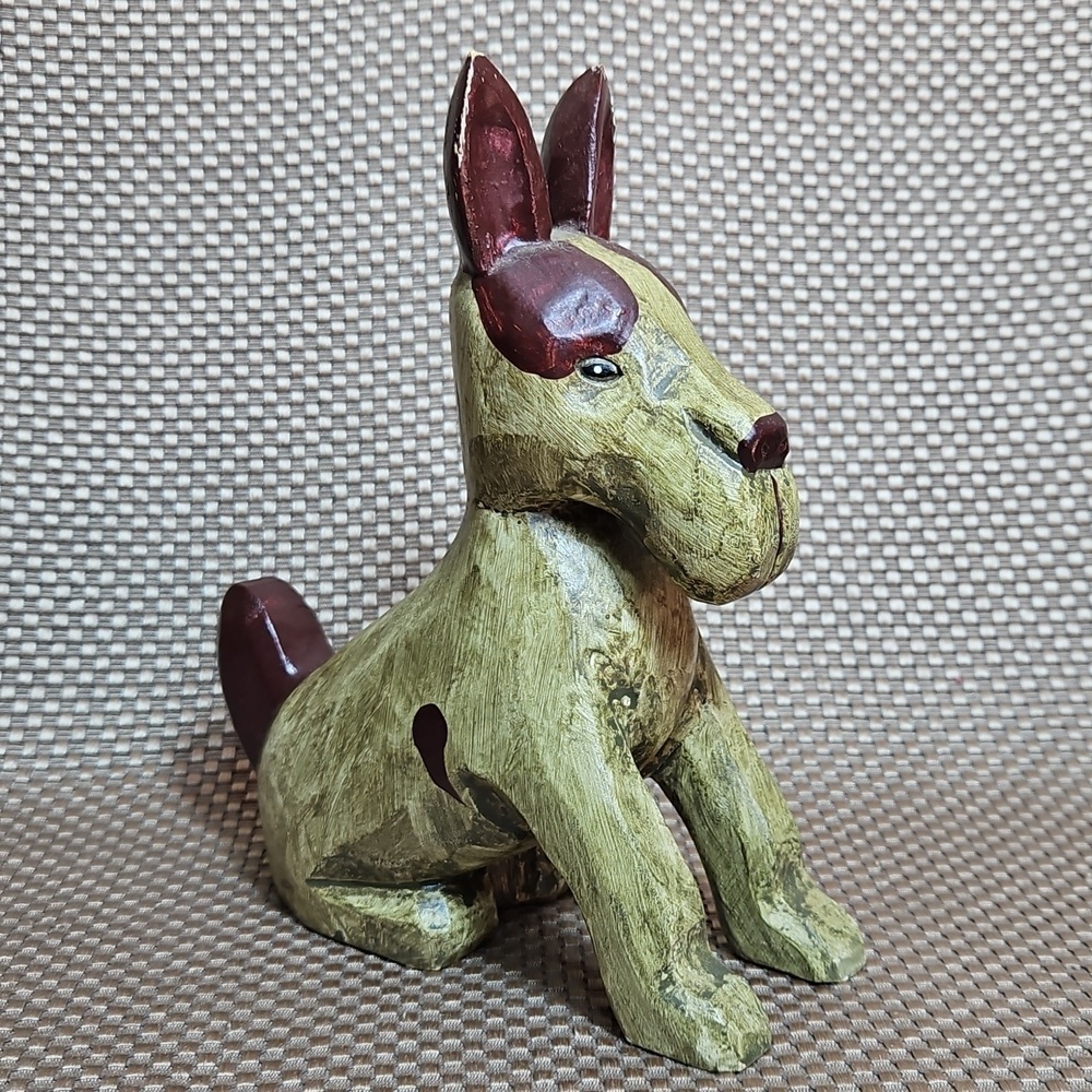 Vintage Schnauzer Dog Sitting Handcarved Hand Painted Large 7¾ X 6¾ Approx.